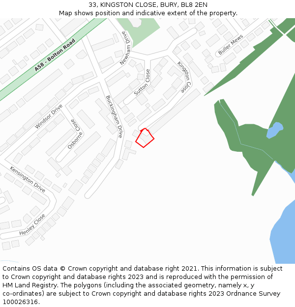 33, KINGSTON CLOSE, BURY, BL8 2EN: Location map and indicative extent of plot