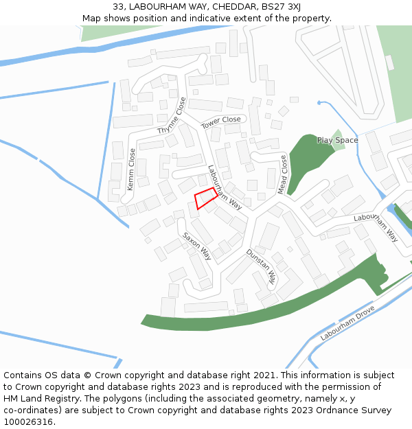 33, LABOURHAM WAY, CHEDDAR, BS27 3XJ: Location map and indicative extent of plot
