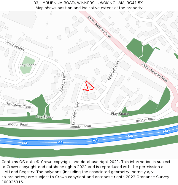 33, LABURNUM ROAD, WINNERSH, WOKINGHAM, RG41 5XL: Location map and indicative extent of plot