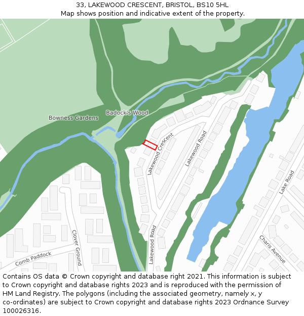 33, LAKEWOOD CRESCENT, BRISTOL, BS10 5HL: Location map and indicative extent of plot