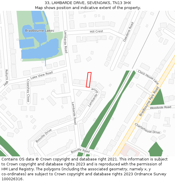 33, LAMBARDE DRIVE, SEVENOAKS, TN13 3HX: Location map and indicative extent of plot