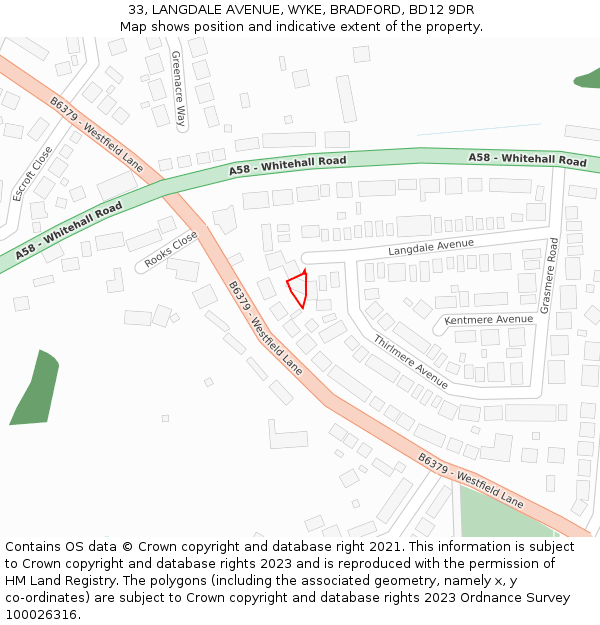 33, LANGDALE AVENUE, WYKE, BRADFORD, BD12 9DR: Location map and indicative extent of plot