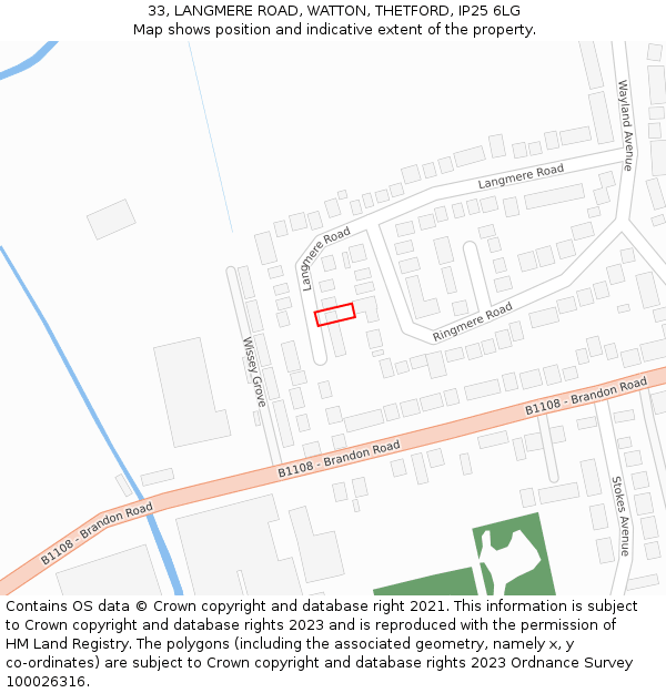 33, LANGMERE ROAD, WATTON, THETFORD, IP25 6LG: Location map and indicative extent of plot