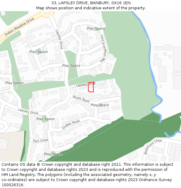 33, LAPSLEY DRIVE, BANBURY, OX16 1EN: Location map and indicative extent of plot