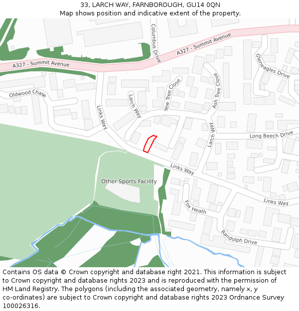 33, LARCH WAY, FARNBOROUGH, GU14 0QN: Location map and indicative extent of plot