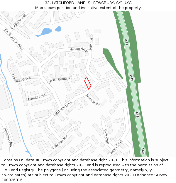 33, LATCHFORD LANE, SHREWSBURY, SY1 4YG: Location map and indicative extent of plot