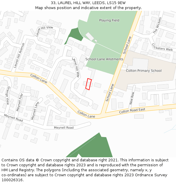 33, LAUREL HILL WAY, LEEDS, LS15 9EW: Location map and indicative extent of plot