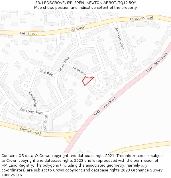 33, LEDSGROVE, IPPLEPEN, NEWTON ABBOT, TQ12 5QY: Location map and indicative extent of plot