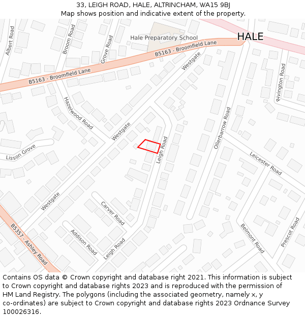 33, LEIGH ROAD, HALE, ALTRINCHAM, WA15 9BJ: Location map and indicative extent of plot