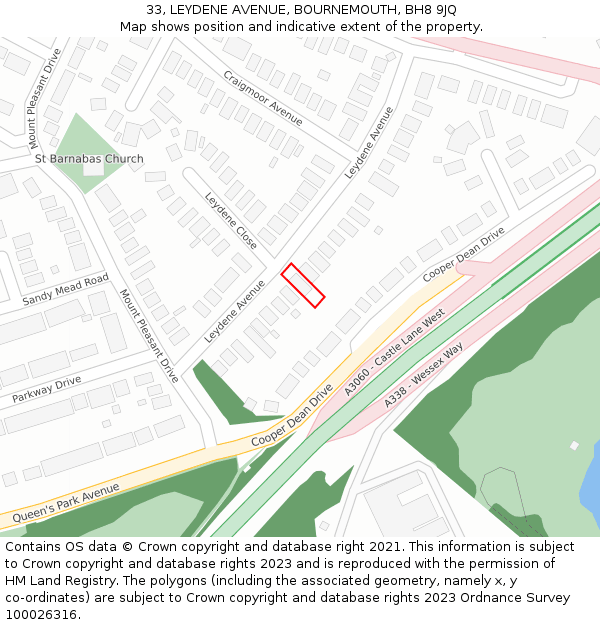 33, LEYDENE AVENUE, BOURNEMOUTH, BH8 9JQ: Location map and indicative extent of plot