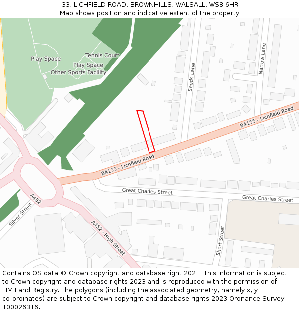 33, LICHFIELD ROAD, BROWNHILLS, WALSALL, WS8 6HR: Location map and indicative extent of plot