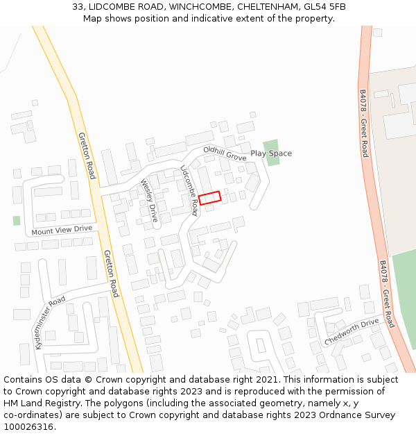 33, LIDCOMBE ROAD, WINCHCOMBE, CHELTENHAM, GL54 5FB: Location map and indicative extent of plot