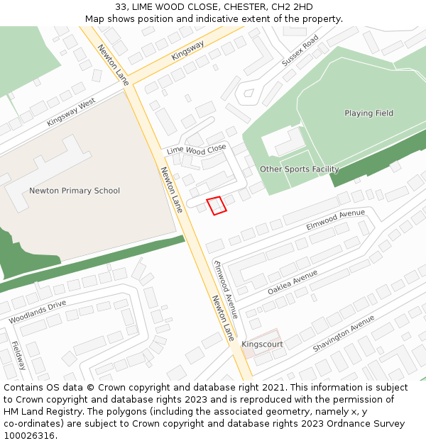 33, LIME WOOD CLOSE, CHESTER, CH2 2HD: Location map and indicative extent of plot