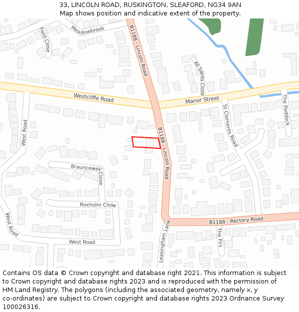 33, LINCOLN ROAD, RUSKINGTON, SLEAFORD, NG34 9AN: Location map and indicative extent of plot