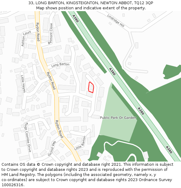 33, LONG BARTON, KINGSTEIGNTON, NEWTON ABBOT, TQ12 3QP: Location map and indicative extent of plot