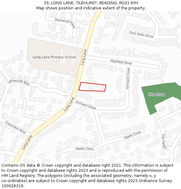 33, LONG LANE, TILEHURST, READING, RG31 6YH: Location map and indicative extent of plot