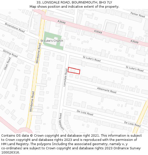 33, LONSDALE ROAD, BOURNEMOUTH, BH3 7LY: Location map and indicative extent of plot
