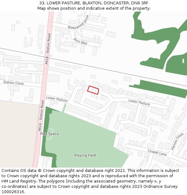 33, LOWER PASTURE, BLAXTON, DONCASTER, DN9 3RF: Location map and indicative extent of plot