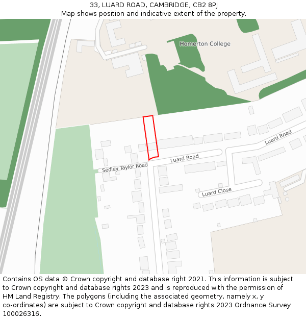33, LUARD ROAD, CAMBRIDGE, CB2 8PJ: Location map and indicative extent of plot