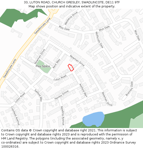 33, LUTON ROAD, CHURCH GRESLEY, SWADLINCOTE, DE11 9TF: Location map and indicative extent of plot