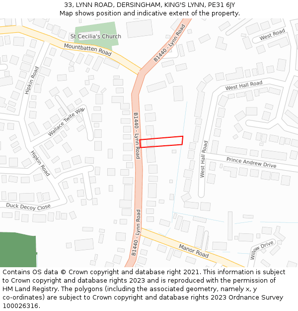 33, LYNN ROAD, DERSINGHAM, KING'S LYNN, PE31 6JY: Location map and indicative extent of plot