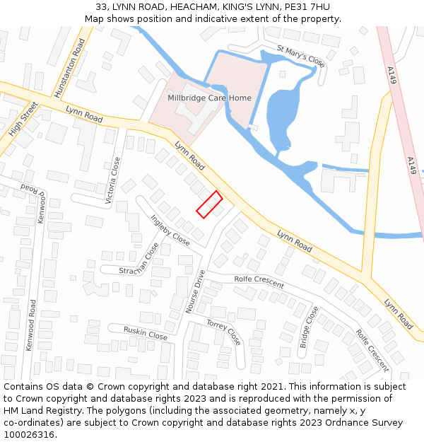 33, LYNN ROAD, HEACHAM, KING'S LYNN, PE31 7HU: Location map and indicative extent of plot