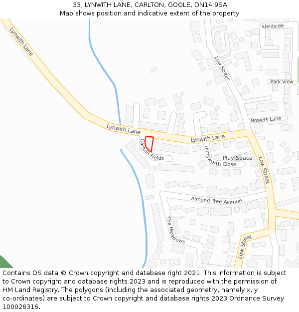 33, LYNWITH LANE, CARLTON, GOOLE, DN14 9SA: Location map and indicative extent of plot