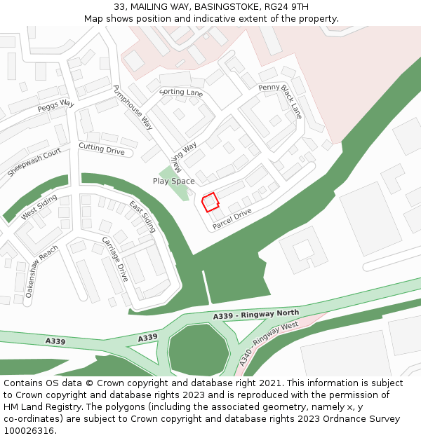 33, MAILING WAY, BASINGSTOKE, RG24 9TH: Location map and indicative extent of plot