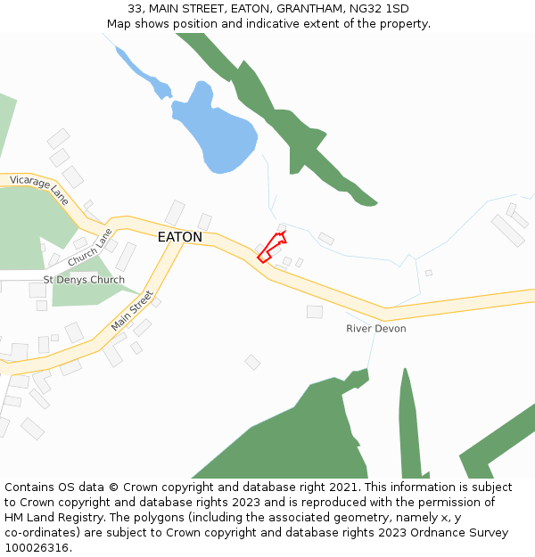 33, MAIN STREET, EATON, GRANTHAM, NG32 1SD: Location map and indicative extent of plot