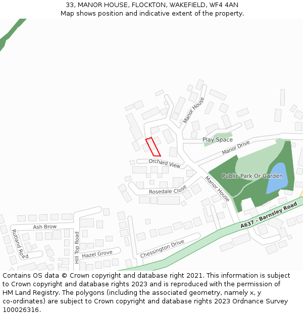 33, MANOR HOUSE, FLOCKTON, WAKEFIELD, WF4 4AN: Location map and indicative extent of plot
