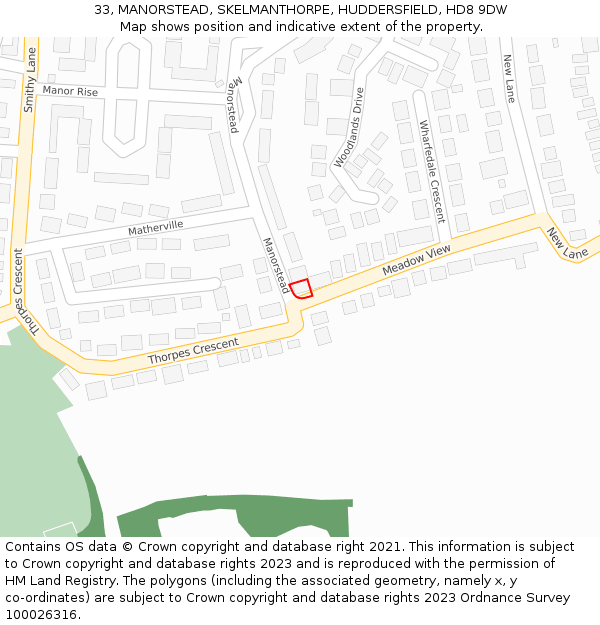 33, MANORSTEAD, SKELMANTHORPE, HUDDERSFIELD, HD8 9DW: Location map and indicative extent of plot