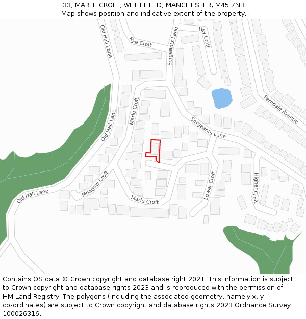 33, MARLE CROFT, WHITEFIELD, MANCHESTER, M45 7NB: Location map and indicative extent of plot