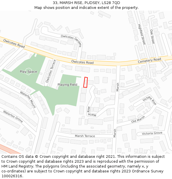 33, MARSH RISE, PUDSEY, LS28 7QD: Location map and indicative extent of plot