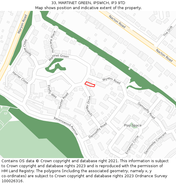 33, MARTINET GREEN, IPSWICH, IP3 9TD: Location map and indicative extent of plot