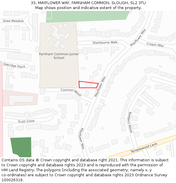 33, MAYFLOWER WAY, FARNHAM COMMON, SLOUGH, SL2 3TU: Location map and indicative extent of plot