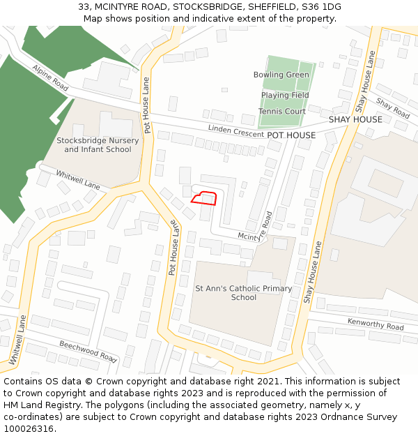 33, MCINTYRE ROAD, STOCKSBRIDGE, SHEFFIELD, S36 1DG: Location map and indicative extent of plot