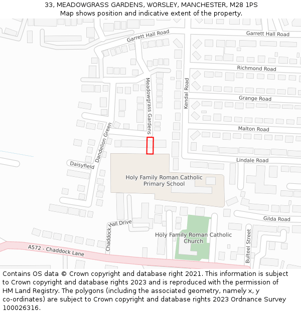 33, MEADOWGRASS GARDENS, WORSLEY, MANCHESTER, M28 1PS: Location map and indicative extent of plot