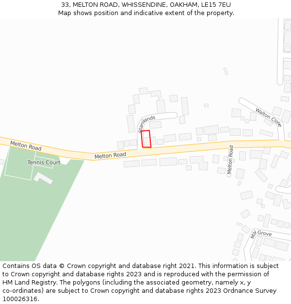 33, MELTON ROAD, WHISSENDINE, OAKHAM, LE15 7EU: Location map and indicative extent of plot