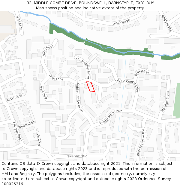 33, MIDDLE COMBE DRIVE, ROUNDSWELL, BARNSTAPLE, EX31 3UY: Location map and indicative extent of plot