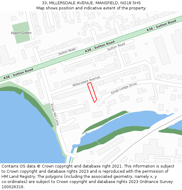 33, MILLERSDALE AVENUE, MANSFIELD, NG18 5HS: Location map and indicative extent of plot
