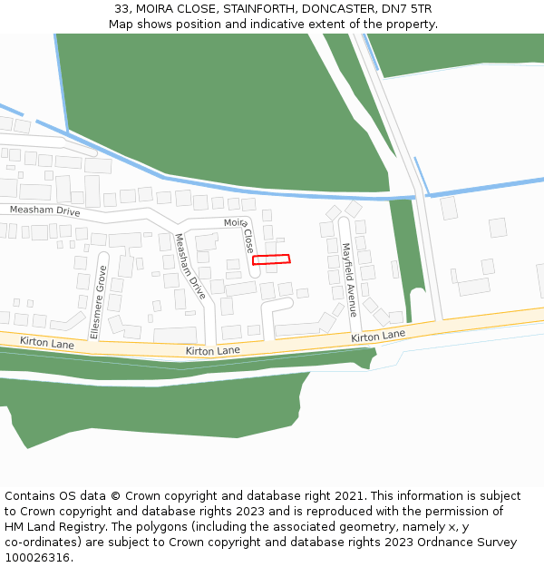 33, MOIRA CLOSE, STAINFORTH, DONCASTER, DN7 5TR: Location map and indicative extent of plot