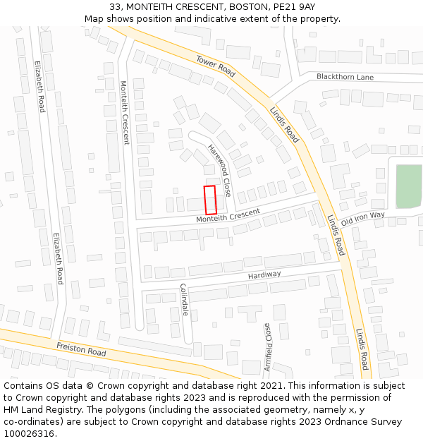 33, MONTEITH CRESCENT, BOSTON, PE21 9AY: Location map and indicative extent of plot