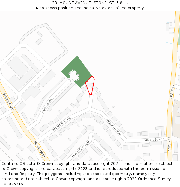 33, MOUNT AVENUE, STONE, ST15 8HU: Location map and indicative extent of plot