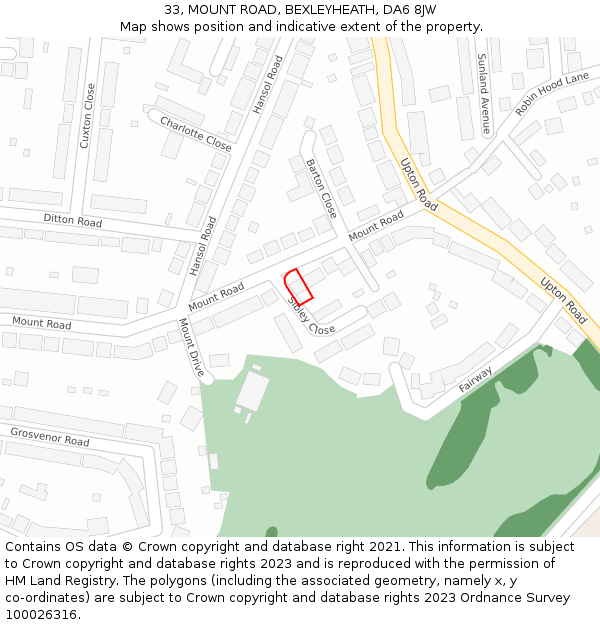 33, MOUNT ROAD, BEXLEYHEATH, DA6 8JW: Location map and indicative extent of plot