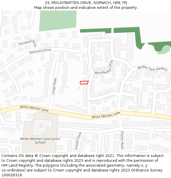 33, MOUNTBATTEN DRIVE, NORWICH, NR6 7PJ: Location map and indicative extent of plot