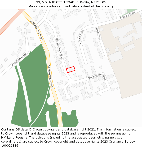 33, MOUNTBATTEN ROAD, BUNGAY, NR35 1PN: Location map and indicative extent of plot