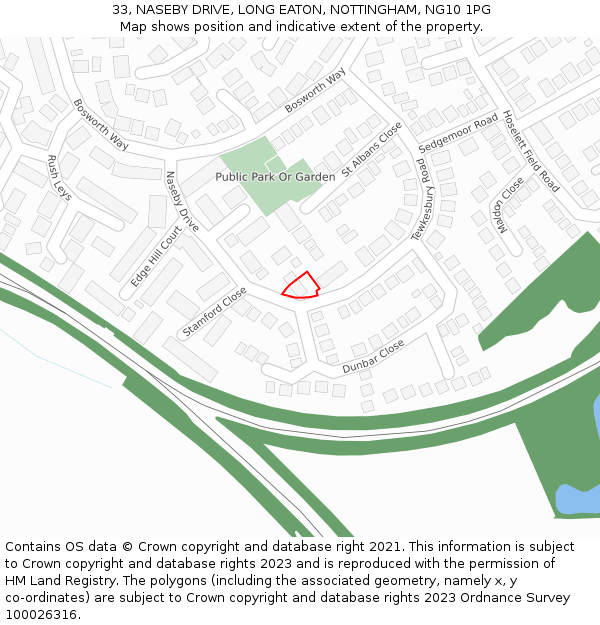 33, NASEBY DRIVE, LONG EATON, NOTTINGHAM, NG10 1PG: Location map and indicative extent of plot