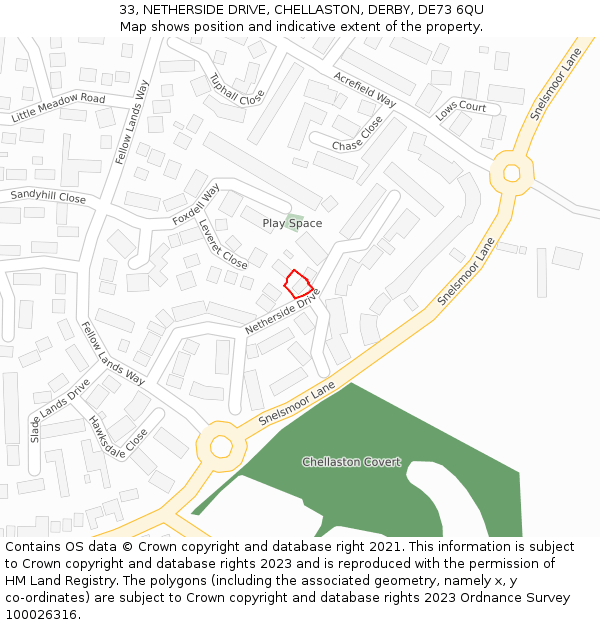 33, NETHERSIDE DRIVE, CHELLASTON, DERBY, DE73 6QU: Location map and indicative extent of plot