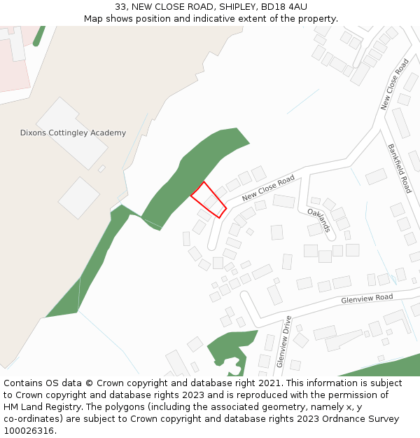 33, NEW CLOSE ROAD, SHIPLEY, BD18 4AU: Location map and indicative extent of plot