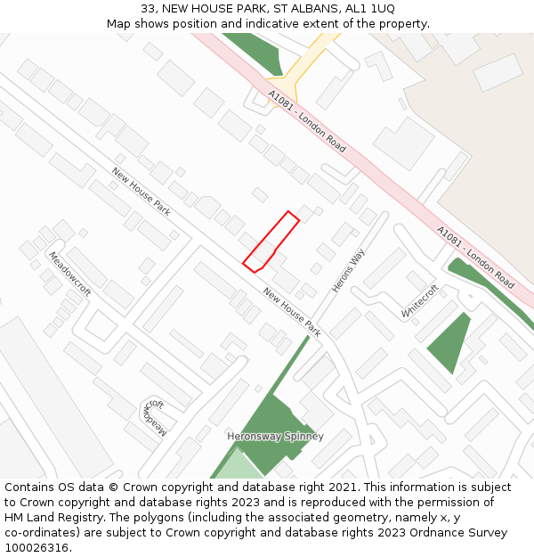 33, NEW HOUSE PARK, ST ALBANS, AL1 1UQ: Location map and indicative extent of plot